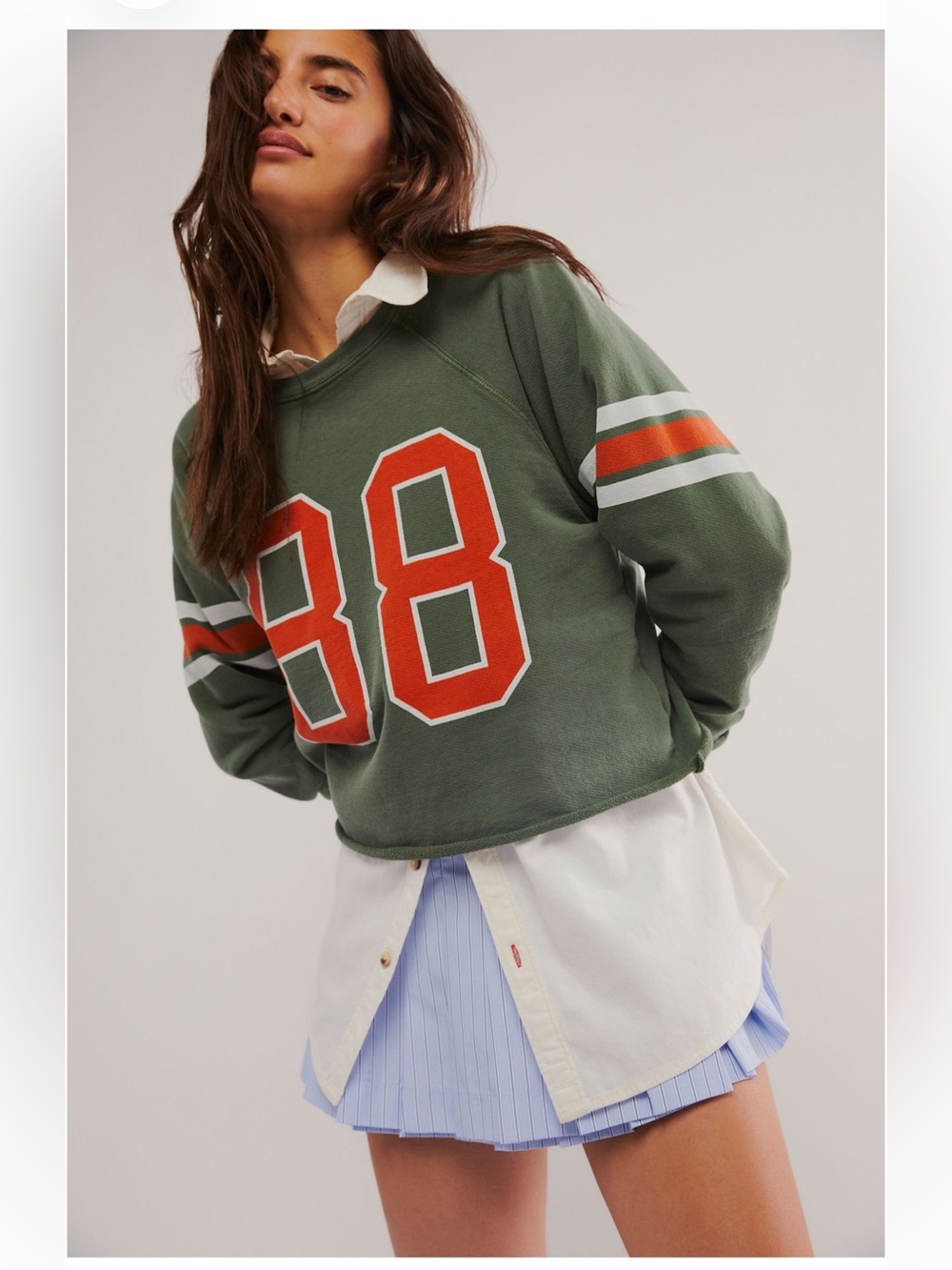 Free People X Retro Brand Retro Sport Sweatshirt Green Small S oversized